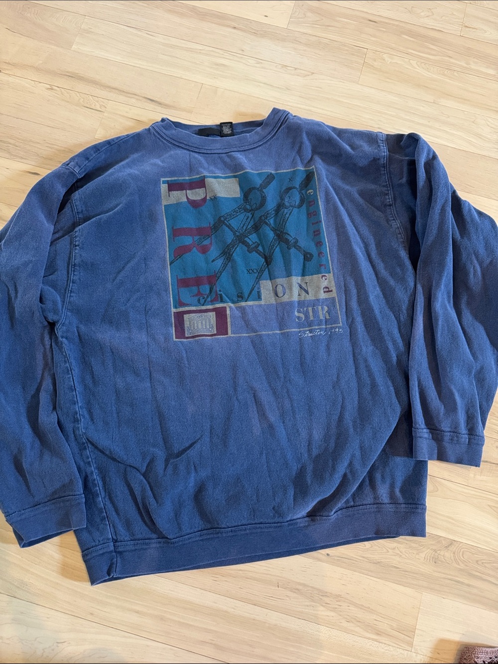 Vintage 1993 Structure Navy Blue Graphic Crewneck Boxy Sweatshirt Retro-L